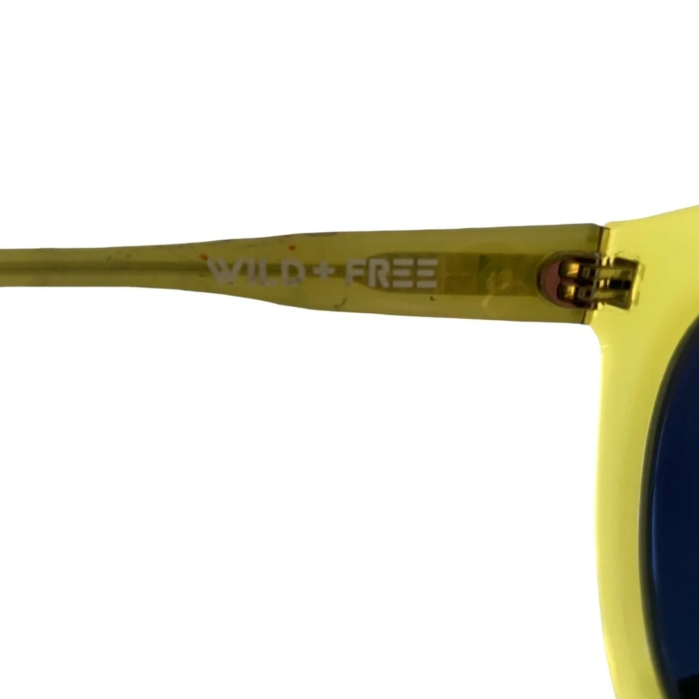 DIFF Eyewear Round Sunglasses Yellow Frame Mirrored Lens Retro Style